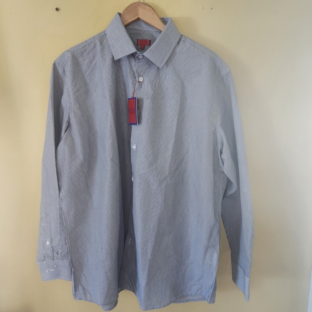 New ZNT18 Classic Grey Striped Men's Shirt 17.5 34/35